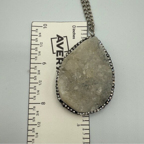 Natural White Druzy Quartz Pendant Necklace - Picture 15 of 16